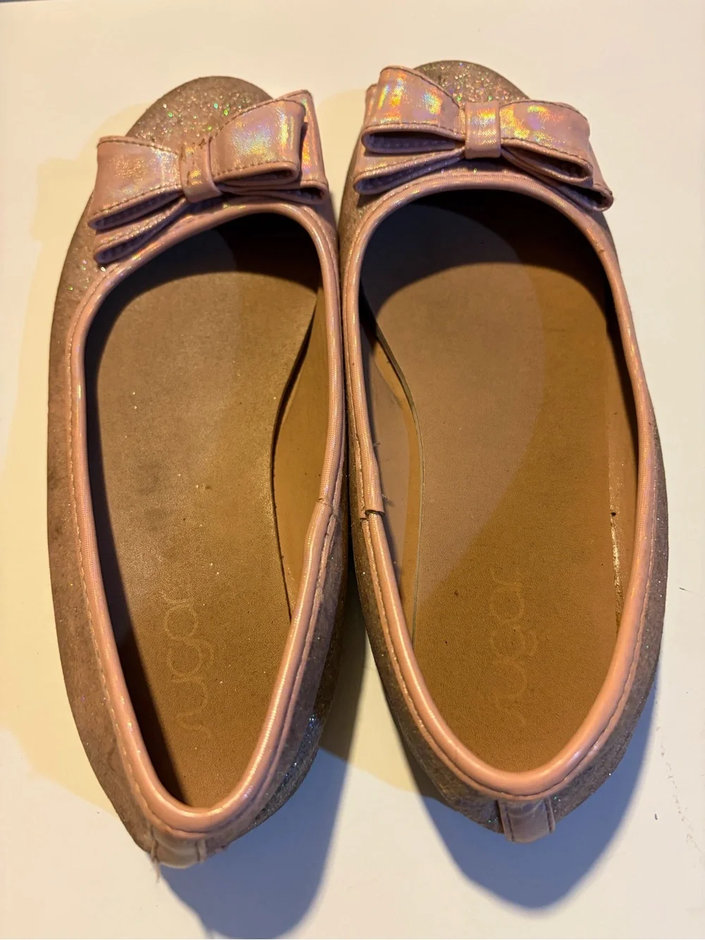 Girls Pink Shimmer Bow Ballet Flats by Sugar